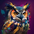 Colorful portrait of a beautiful owl with an abstract colorful background. Royalty Free Stock Photo