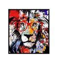 Colorful portrait of a lion with glasses