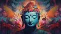 colorful portrait of sacred serene buddha god, buddhism religion concept wallpaper