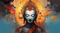 colorful portrait of sacred serene buddha god, buddhism religion concept wallpaper