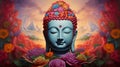 colorful portrait of sacred serene buddha god, buddhism religion concept wallpaper