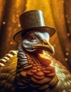 Colorful portrait of a Turkey wearing a top hat.