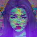 Colorful portrait of a woman. Artificial intelligence concept.