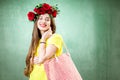 Colorful portrait of a woman with flower wreath Royalty Free Stock Photo