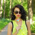 Colorful portrait of young funny fashion girl posing in summer style outfit Royalty Free Stock Photo