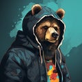 Colorful Portraiture: Bear In Hoodie With Celebrity References