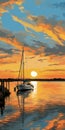 Colorful Post-impressionist Landscape: Mystic Harbor Sunset With Sailboats