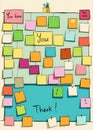 a colorful post it note board with the words thank Royalty Free Stock Photo
