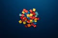 Colorful post it notes arranged on a wall in minimalist style against a dark blue background Royalty Free Stock Photo