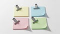 Colorful post-it notes with clips isolated on white background Royalty Free Stock Photo