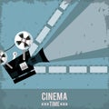 Colorful poster of cinema time with film in background and movie projector