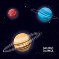 Colorful Poster Exploring The Space With Planets Saturn Uranus And Mercury