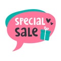 Colorful poster with gift box and little hearts for special offers and discounts