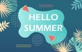 Colorful poster with hello summer lettering on blue floral background Royalty Free Stock Photo