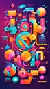A colorful poster with a lot of different objects. Generative AI image. Royalty Free Stock Photo