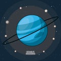 Colorful poster of the planet uranus in the space with moons around Royalty Free Stock Photo