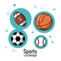 Colorful poster of sports lifestyle with balls of football and basketball and soccer and baseball Royalty Free Stock Photo