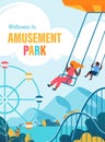 Colorful Poster Welcome to Amusement Park Flat.