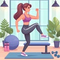 Colorful poster with a woman doing fitness in the gym.