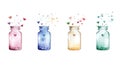 Colorful potion bottles with hearts and sparkles, creating whimsical atmosphere Royalty Free Stock Photo
