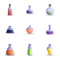 Colorful potion icon set, cartoon style