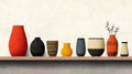 Colorful pottery collection on a shelf Royalty Free Stock Photo