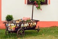 Colorful pottery on display, Holasovice