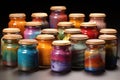 colorful pottery glazes in small glass containers