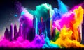 Colorful powder creates a magical explosion futuristic cityscape