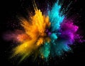 Colorful powder explosion of many colors isolated on black