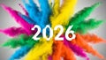 Colorful Powder Explosion with 2026 Text Overlay Royalty Free Stock Photo
