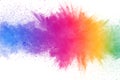 Colorful powder explosion on white background. Abstract pastel color dust particles splash