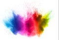 Colorful powder explosion on white background. Abstract pastel color dust particles splash