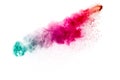 Colorful powder explosion on white background. Abstract pastel color dust particles splash