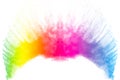 Colorful powder explosion on white background.Colored dust particle splash.Painted Holi