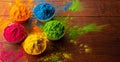 Colorful powder for sale on the festive occassion of Holi in India. Colorful Indian powder background