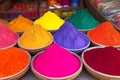 Colorful powder for sale in shop during Holi color festival, neural network generated photorealistic image
