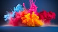 colorful powder splashes on dark blue background. abstract powder background. Royalty Free Stock Photo