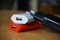 Colorful power chargers with USB connectors for a power point