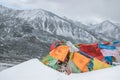 Colorful prayer flags on snow mountain Royalty Free Stock Photo