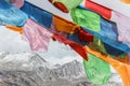 Colorful prayer flags on snow mountain Royalty Free Stock Photo