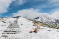 Colorful prayer flags on snow mountain Royalty Free Stock Photo