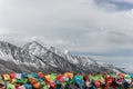 Colorful prayer flags on snow mountain Royalty Free Stock Photo