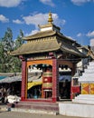 Colorful prayer wheels temple with blue clear sky background in Leh city