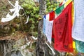 Colorful prayerflags at Burning Lake, a religious site, Jakar, Bumthang Valley, Bhutan Royalty Free Stock Photo