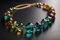 Colorful precious stones necklace on a black background in close-up. ai generative Royalty Free Stock Photo