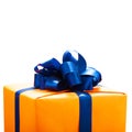 Colorful present box with blue color bow