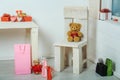 Colorful present boxes, bags, hearts and toys for valentines day