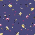 Colorful pretty daisy floral print blowing in the wind design with bumble bees seamless pattern in vector for fashion ,fabric ,