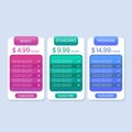 Colorful pricing table list for website vector